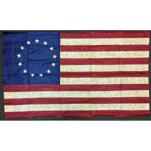 TOPFLAGS Betsy Ross Flag 3x5 13 Star Colonies American Flag Tea Stained Vintage USA Flags US Decor Banner for Room Outside 